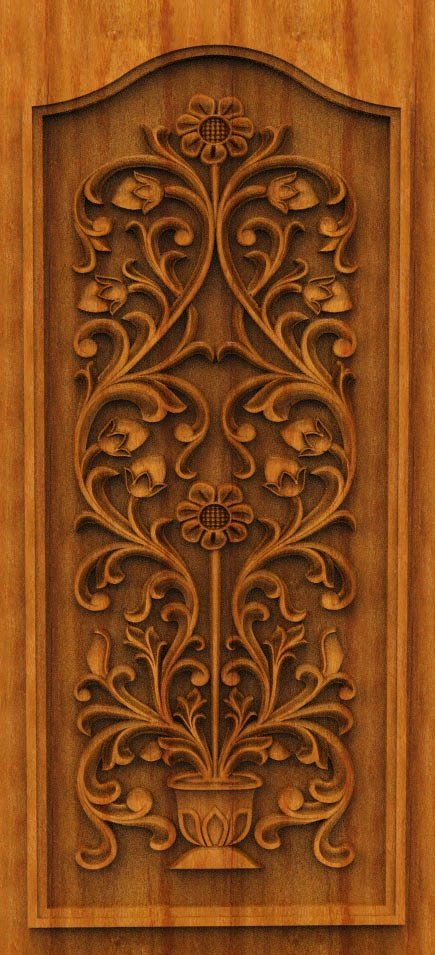 3D DOOR - OAK-05 Elegant Floral Vase Carved Panel Design